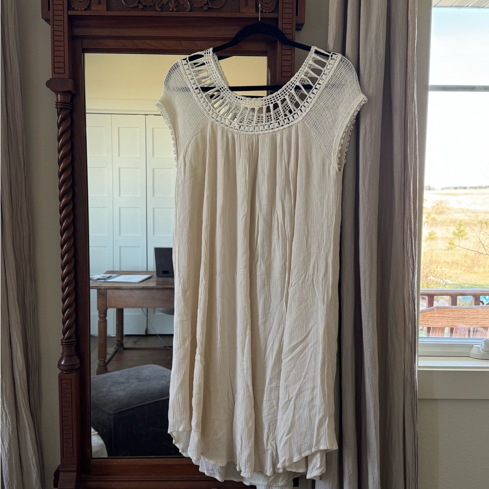 Free People Cream Crochet Yoke Midi Dress